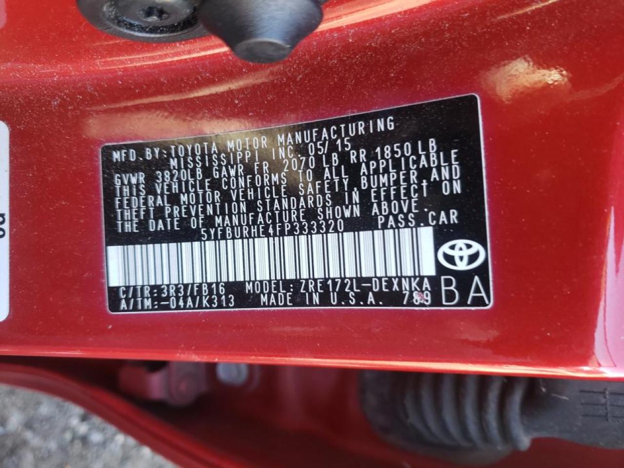 Photo 10 from auction – 2015 TOYOTA COROLLA L with VIN 5YFBURHE4FP333320