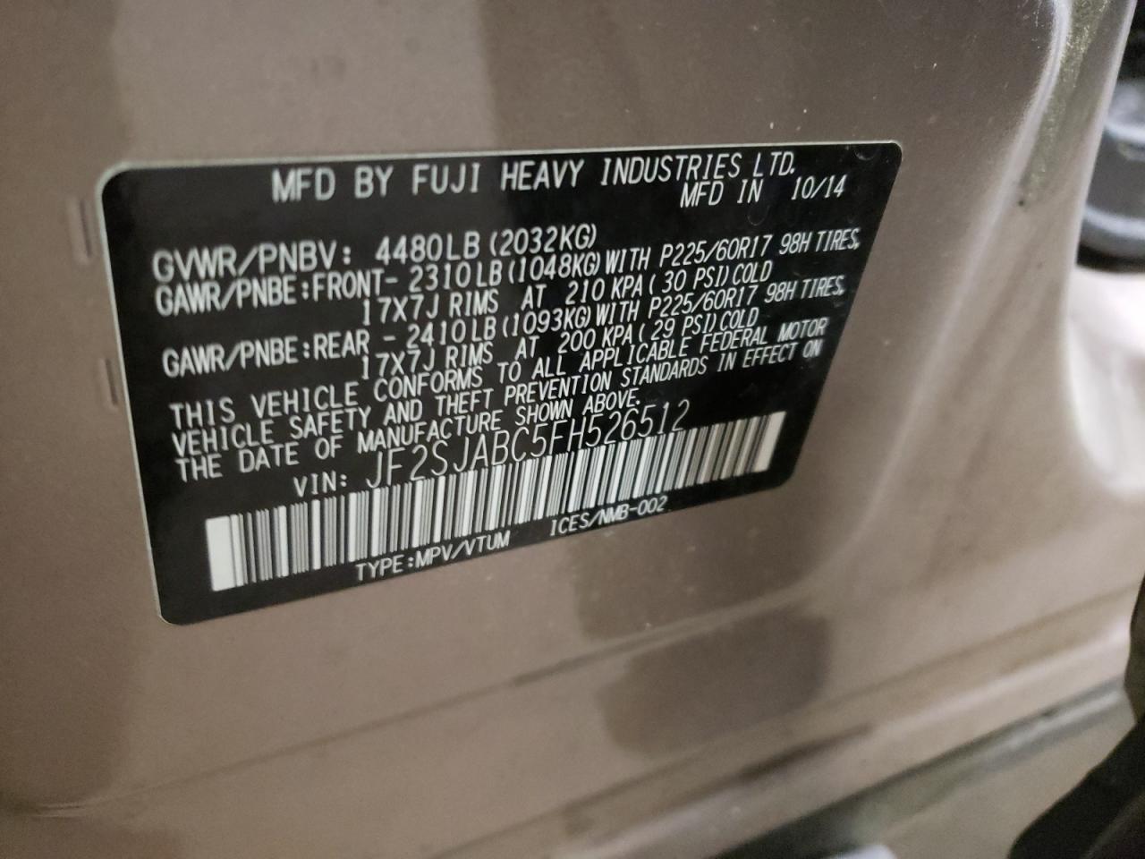 Zdjęcie 10 z aukcji – 2015 SUBARU FORESTER 2 z VIN JF2SJABC5FH526512