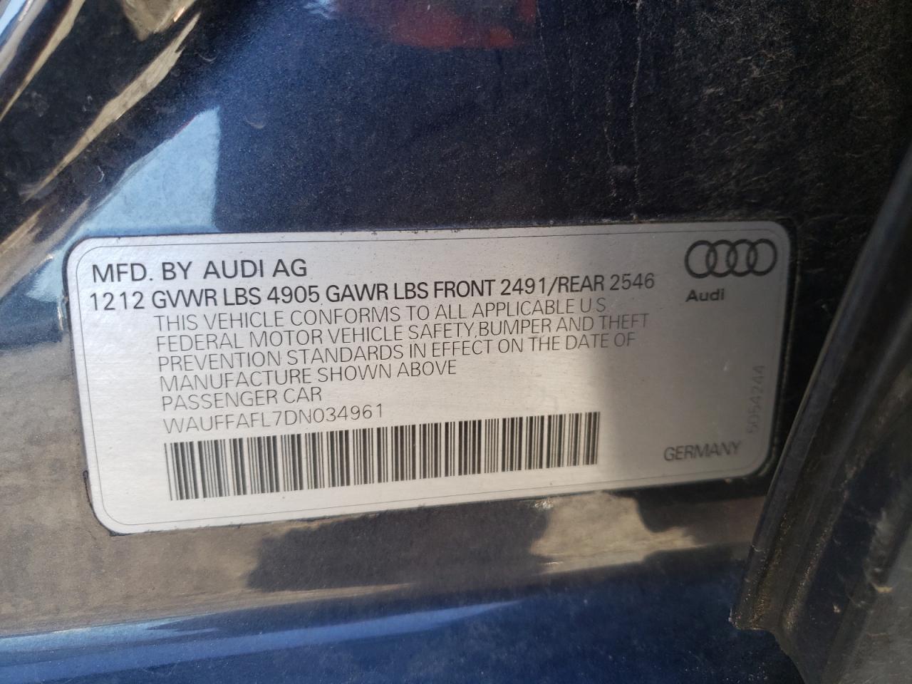 Photo 10 from auction – 2013 AUDI A4 PREMIUM with VIN WAUFFAFL7DN034961