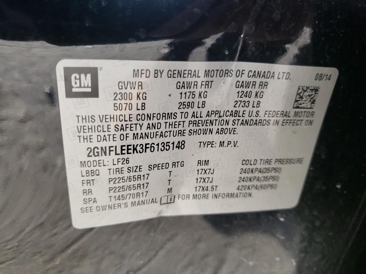 Photo 10 from auction – 2015 CHEVROLET EQUINOX LS with VIN 2GNFLEEK3F6135148