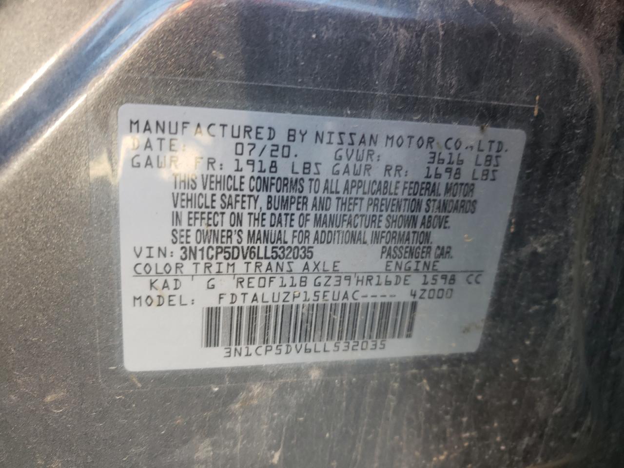 Photo 10 from auction – 2020 NISSAN KICKS SR with VIN 3N1CP5DV6LL532035