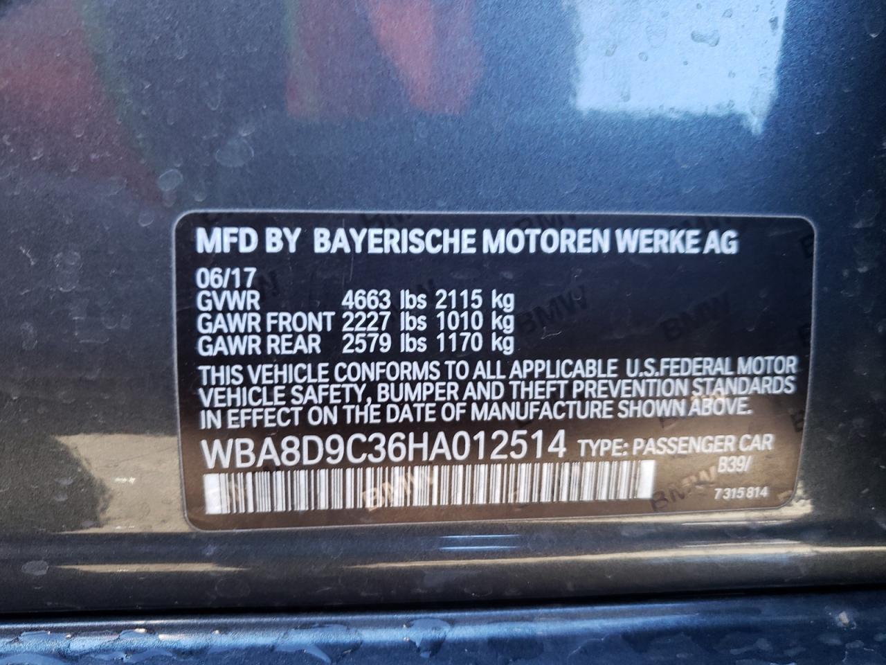 Photo 10 from auction – 2017 BMW 330 XI with VIN WBA8D9C36HA012514