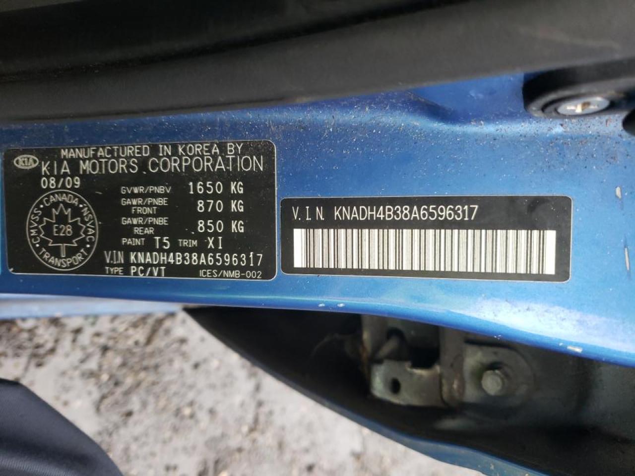 Photo 10 from auction – 2010 KIA RIO LX with VIN KNADH4B38A6596317