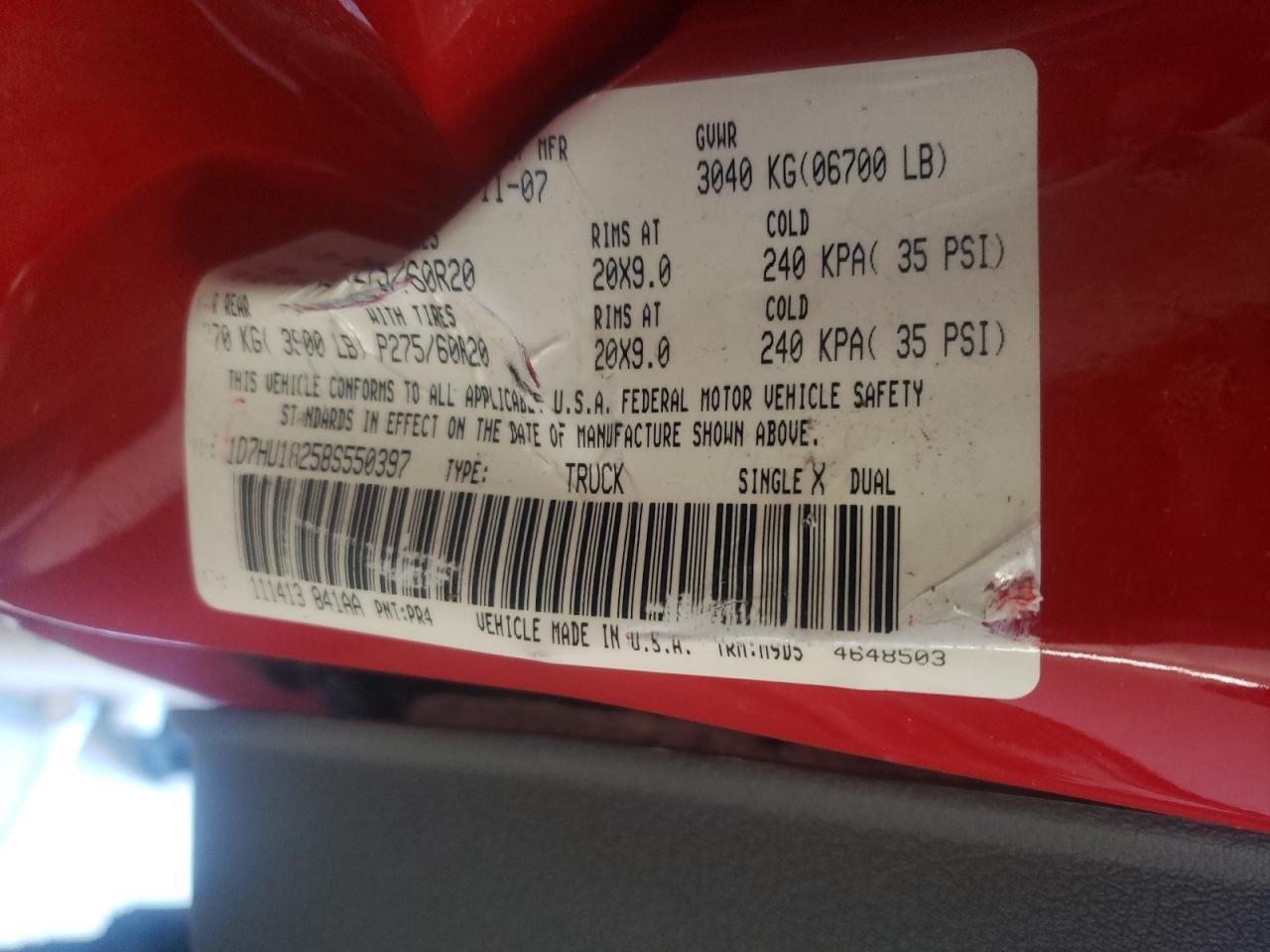Photo 10 from auction – 2008 DODGE RAM 1500 S with VIN 1D7HU18258S550397