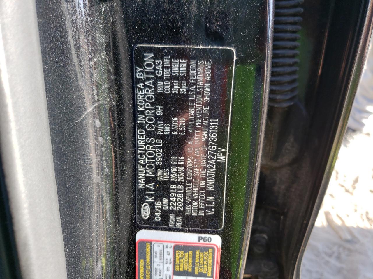 Photo 11 from auction – 2016 KIA SOUL with VIN KNDJN2A27G7361311