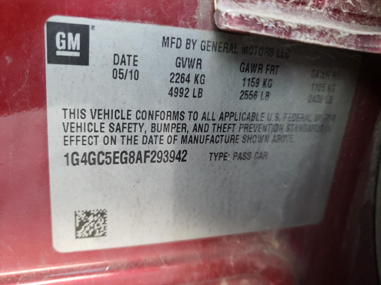 Photo 10 from auction – 2010 BUICK LACROSSE C with VIN 1G4GC5EG8AF293942