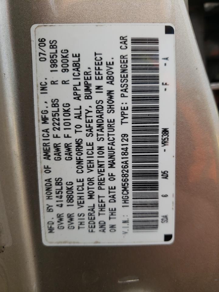 Photo 10 from auction – 2006 HONDA ACCORD with VIN 1HGCM56826A184129