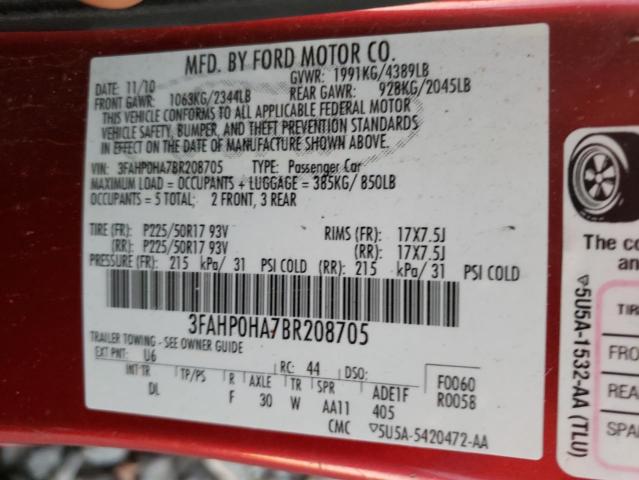 Photo 10 from auction – 2011 FORD FUSION SE with VIN 3FAHP0HA7BR208705