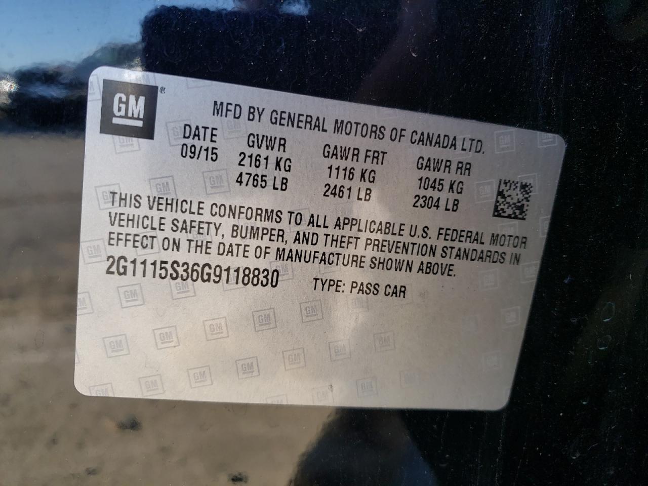 Photo 10 from auction – 2016 CHEVROLET IMPALA LT with VIN 2G1115S36G9118830