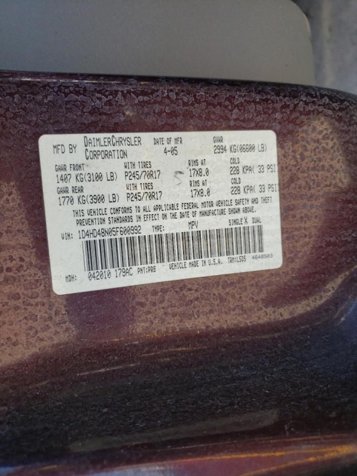 Photo 10 from auction – 2005 DODGE DURANGO SL with VIN 1D4HD48N05F600992
