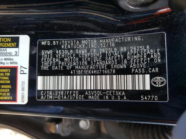 Photo 10 from auction – 2017 TOYOTA CAMRY LE with VIN 4T1BF1FK4HU716678