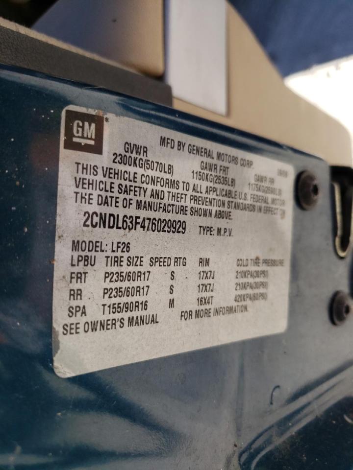 Photo 10 from auction – 2007 CHEVROLET EQUINOX LT with VIN 2CNDL63F476029929