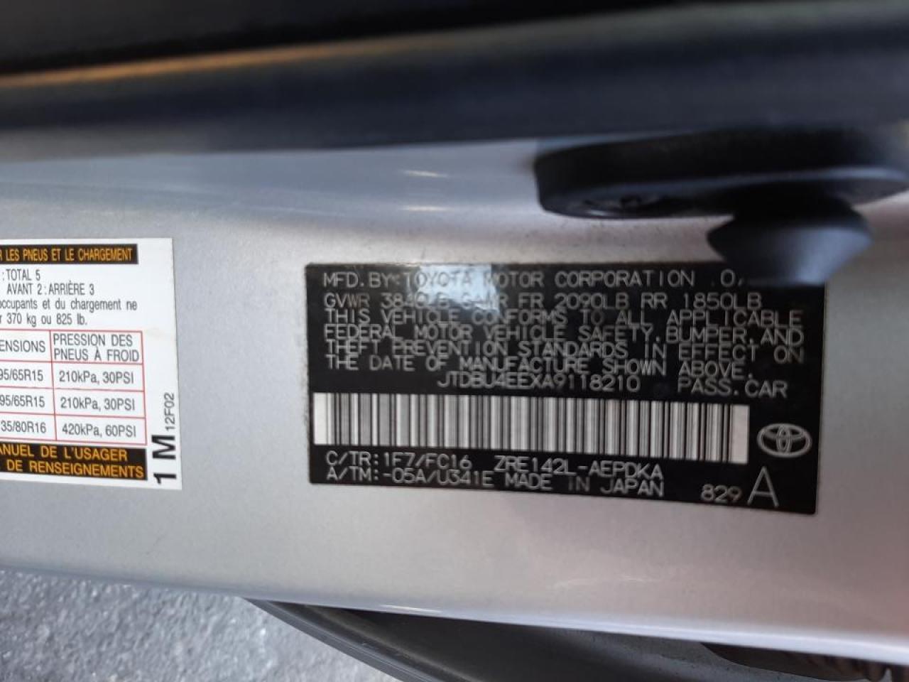 Photo 10 from auction – 2010 TOYOTA COROLLA BA with VIN JTDBU4EEXA9118210