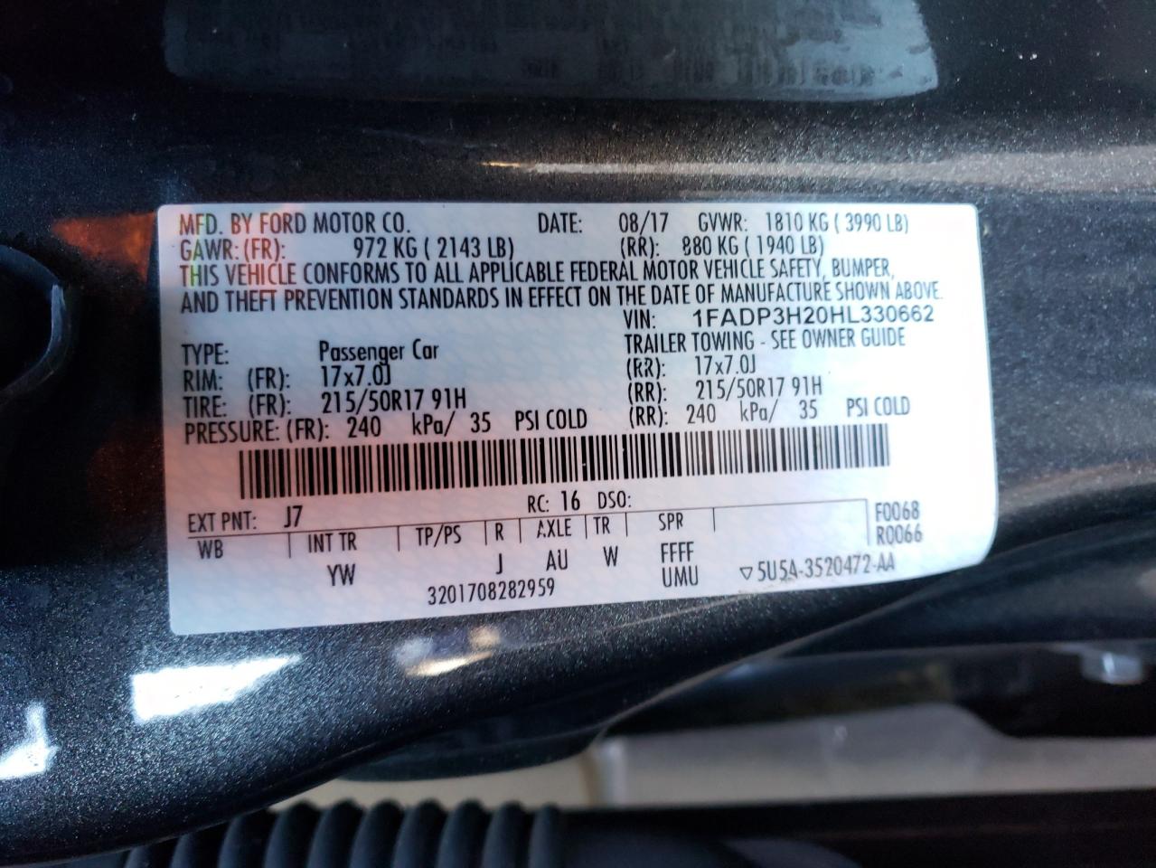 Photo 10 from auction – 2017 FORD FOCUS SEL with VIN 1FADP3H20HL330662