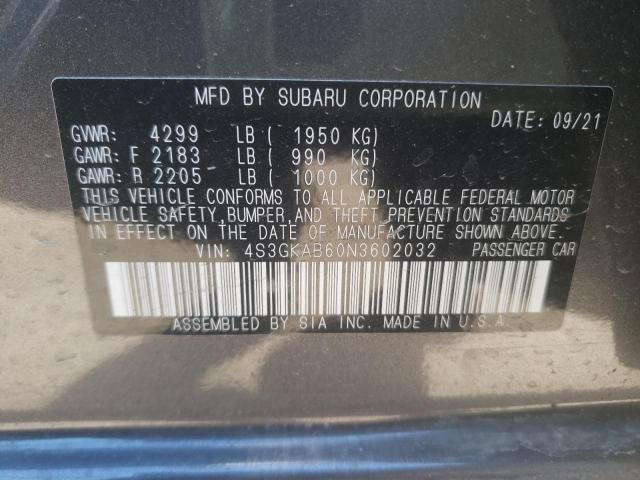Photo 10 from auction – 2022 SUBARU IMPREZA with VIN 4S3GKAB60N3602032