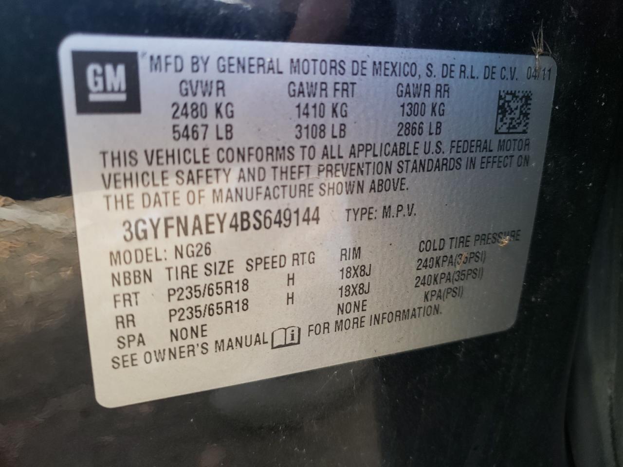 Photo 10 from auction – 2011 CADILLAC SRX LUXURY with VIN 3GYFNAEY4BS649144