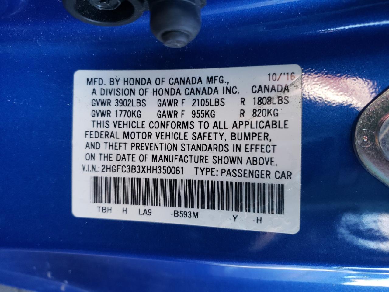 Photo 10 from auction – 2017 HONDA CIVIC EX with VIN 2HGFC3B3XHH350061