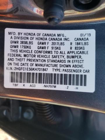 Photo 10 from auction – 2019 HONDA CIVIC SI with VIN 2HGFC1E56KH701847