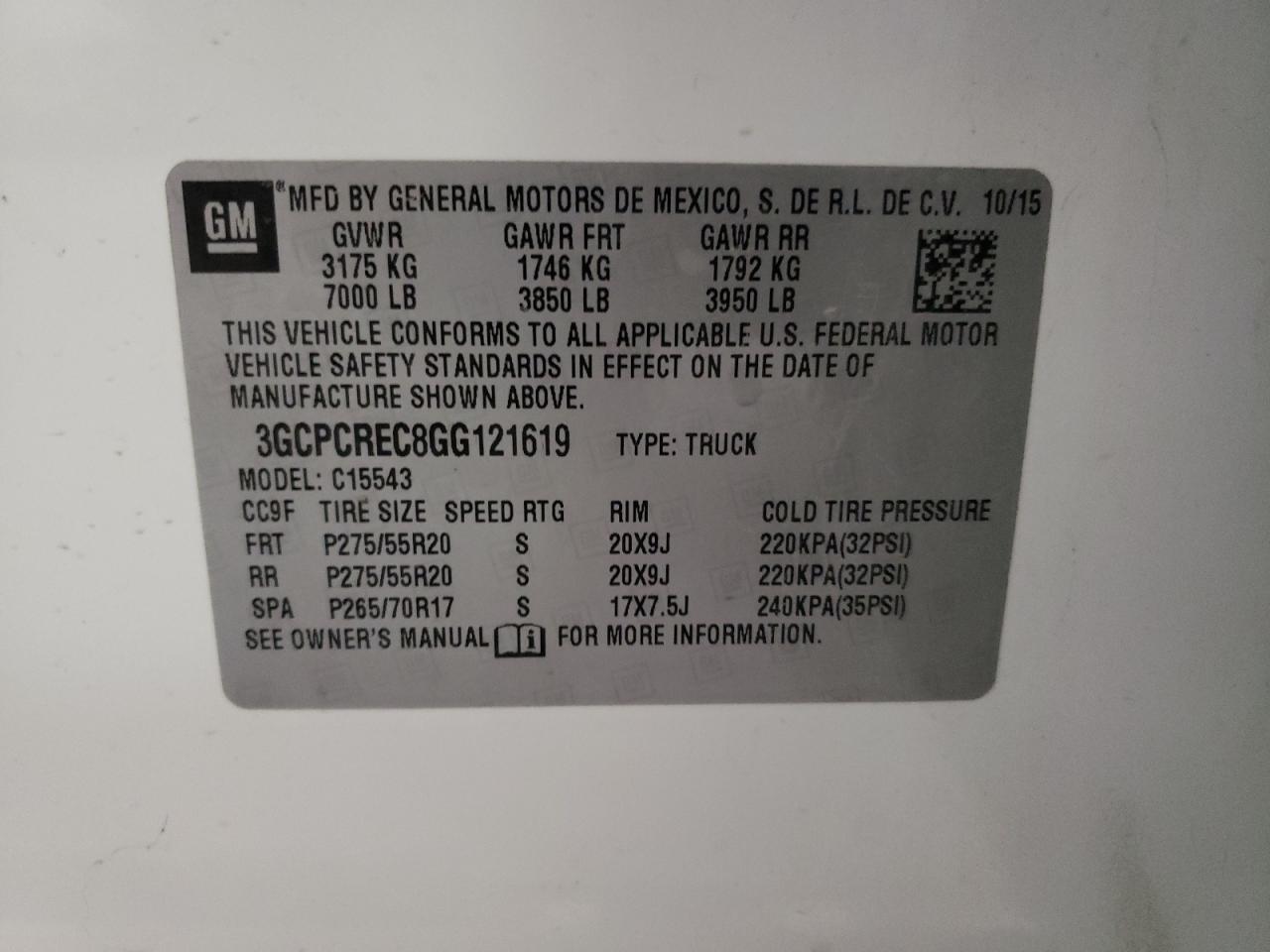 Photo 10 from auction – 2016 CHEVROLET SILVERADO with VIN 3GCPCREC8GG121619
