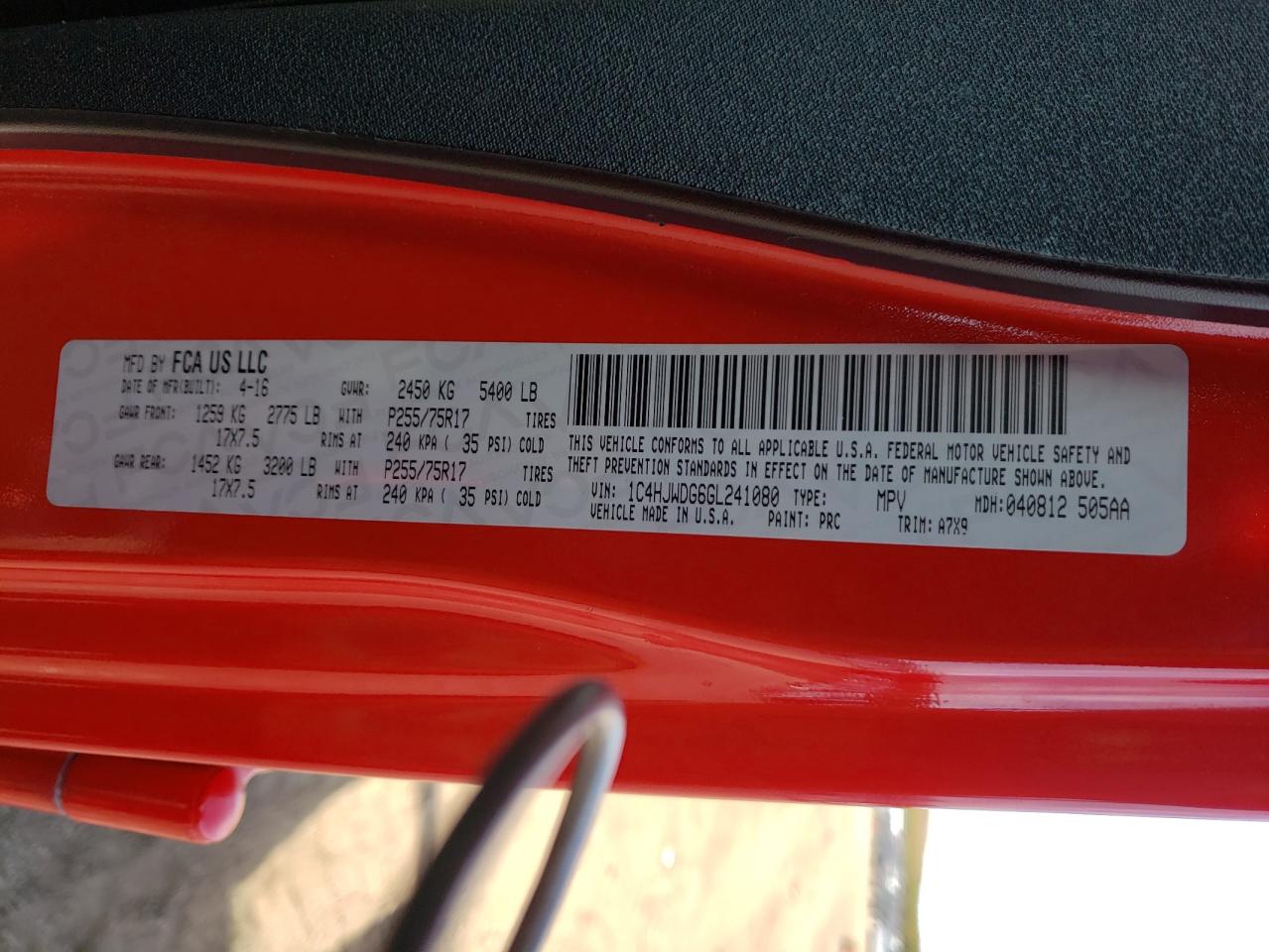 Photo 10 from auction – 2016 JEEP WRANGLER U with VIN 1C4HJWDG6GL241080