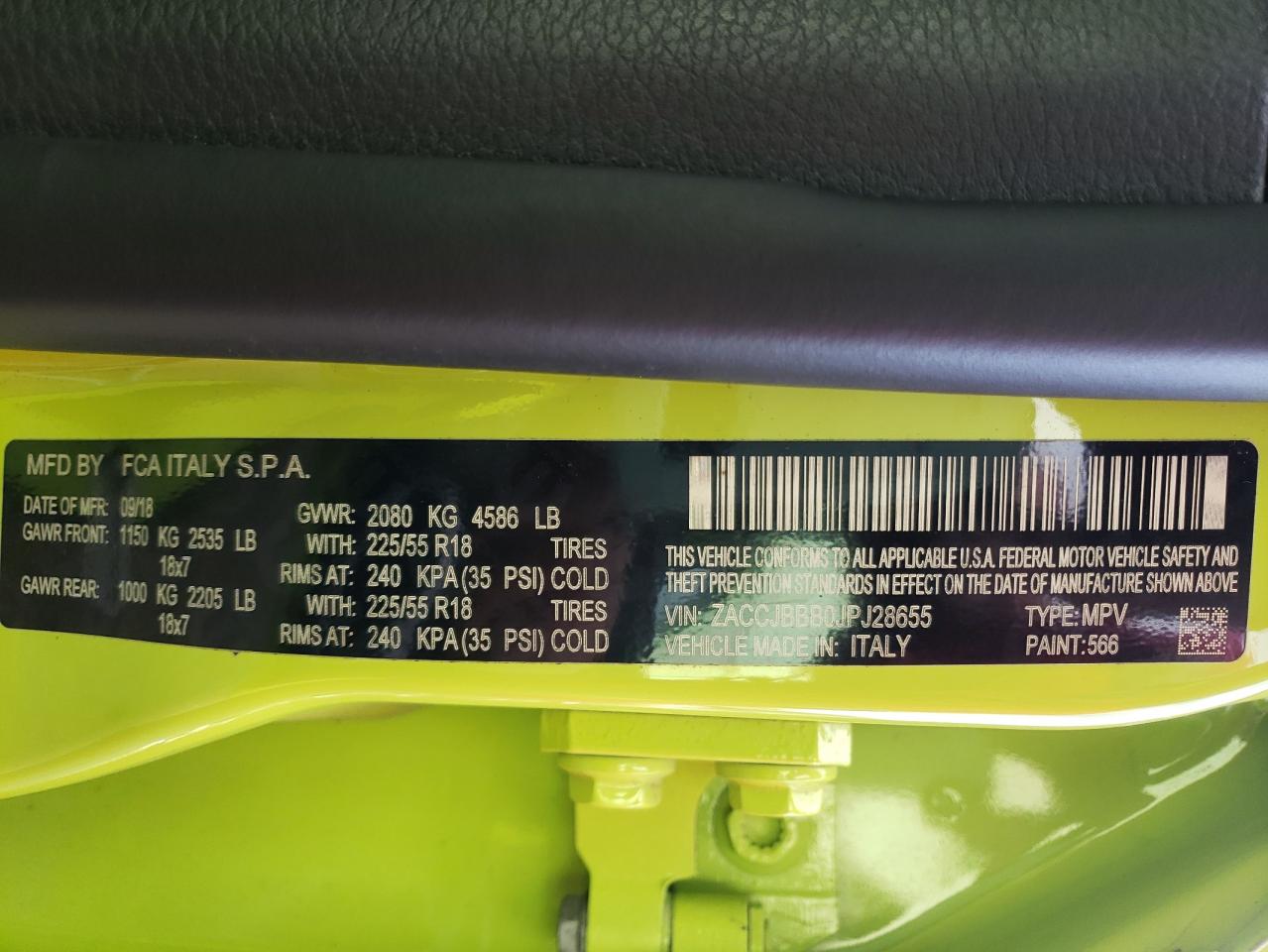 Photo 10 from auction – 2018 JEEP RENEGADE L with VIN ZACCJBBB0JPJ28655