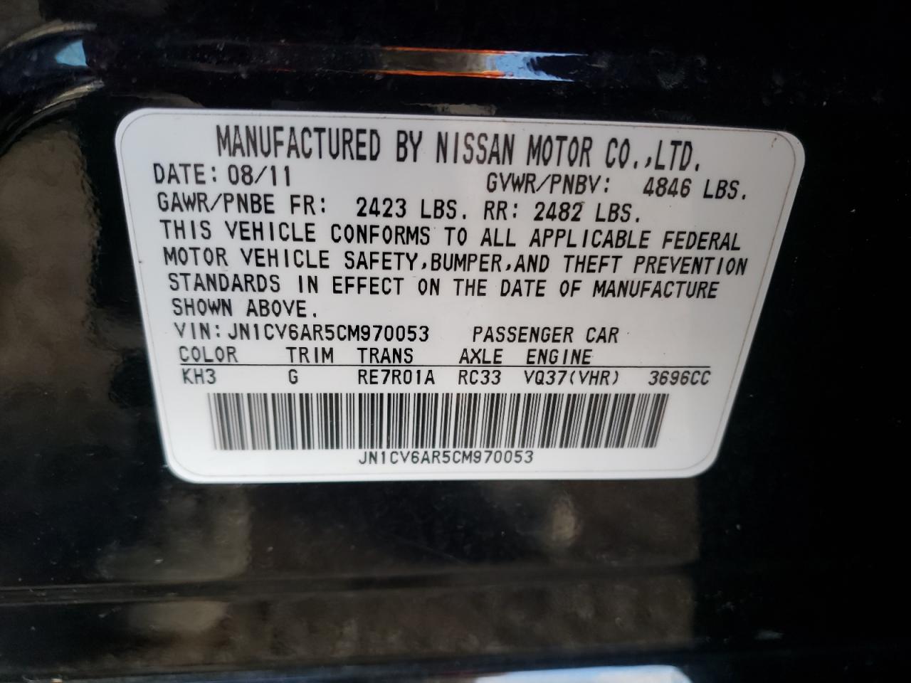 Photo 10 from auction – 2012 INFINITI G37 with VIN JN1CV6AR5CM970053