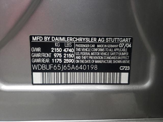 Photo 10 from auction – 2005 MERCEDES-BENZ E 320 with VIN WDBUF65J65A640198