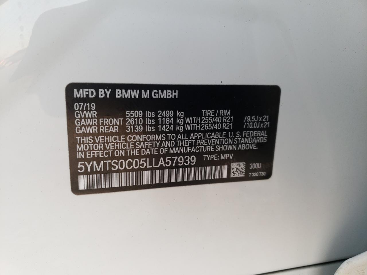 Photo 10 from auction – 2020 BMW X3 M COMPE with VIN 5YMTS0C05LLA57939