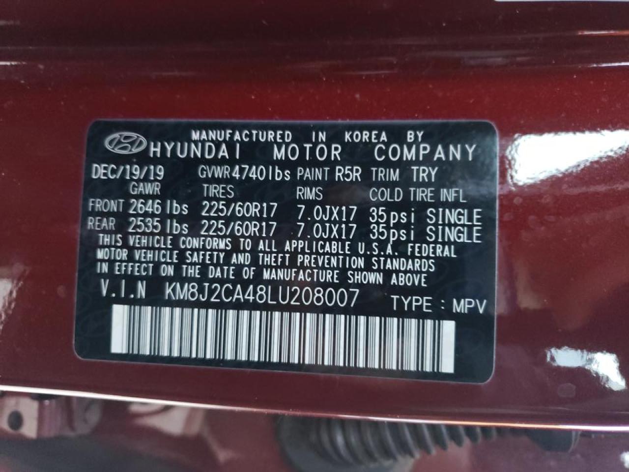 Photo 10 from auction – 2020 HYUNDAI TUCSON SE with VIN KM8J2CA48LU208007