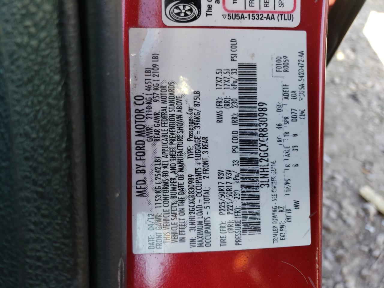 Photo 10 from auction – 2012 LINCOLN MKZ with VIN 3LNHL2GCXCR830989