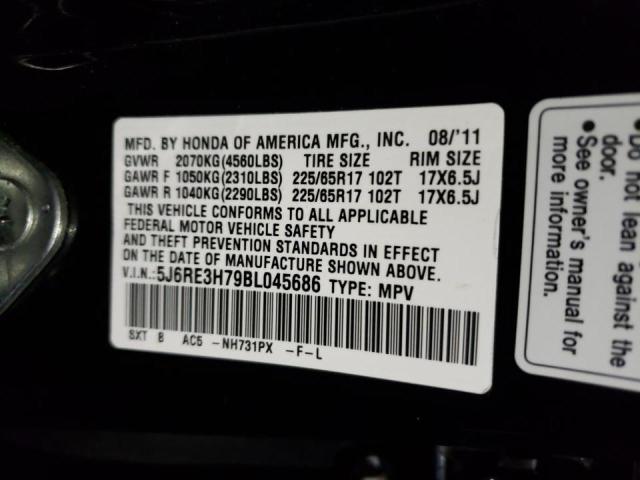Photo 10 from auction – 2011 HONDA CR-V EXL with VIN 5J6RE3H79BL045686
