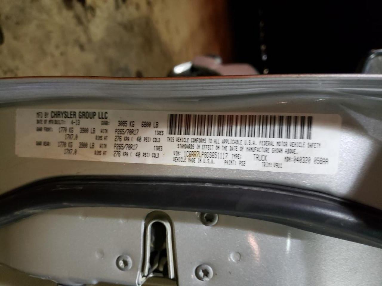 Photo 10 from auction – 2013 RAM 1500 SLT with VIN 1C6RR7LP8DS651117