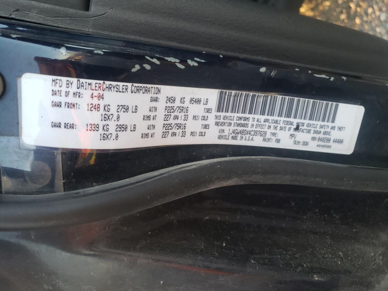 Photo 10 from auction – 2004 JEEP GRAND CHER with VIN 1J4GW48SX4C397628