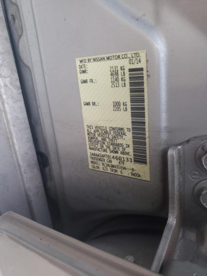 Photo 10 from auction – 2014 NISSAN MAXIMA S with VIN 1N4AA5AP7EC460133