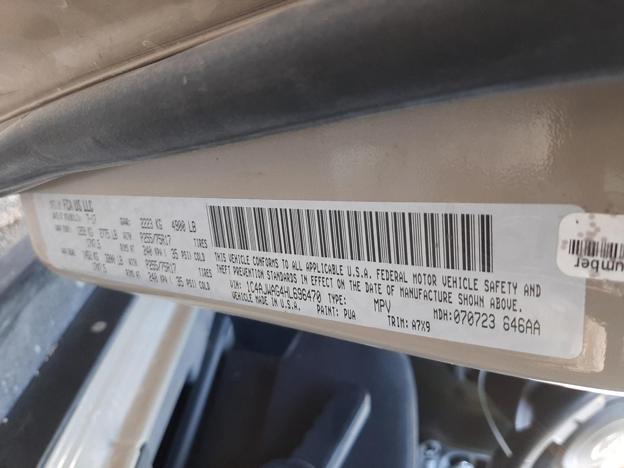 Photo 10 from auction – 2017 JEEP WRANGLER S with VIN 1C4AJWAG4HL696470