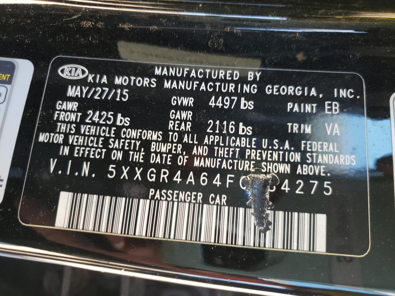 Photo 10 from auction – 2015 KIA OPTIMA SX with VIN 5XXGR4A64FG484275