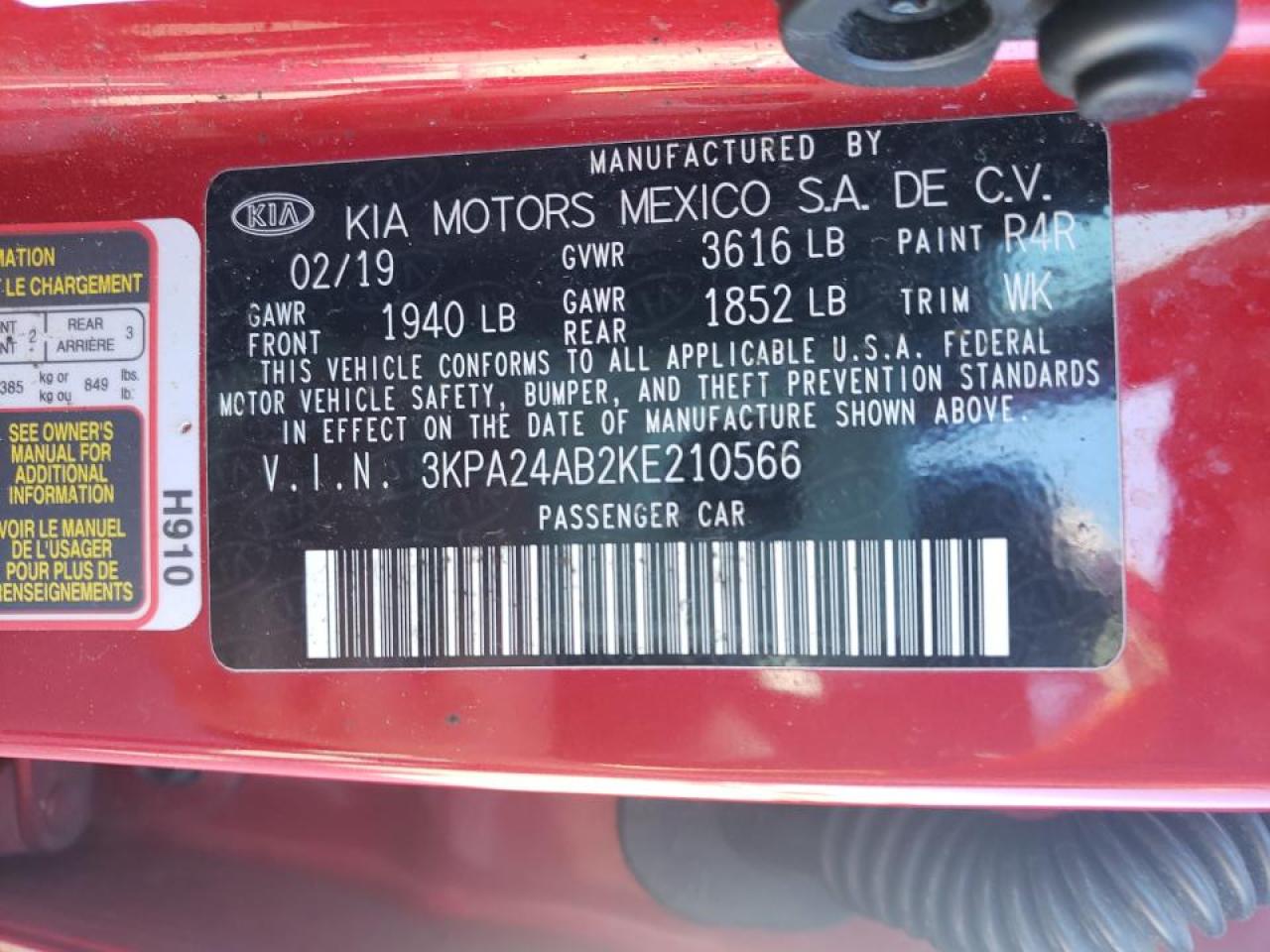 Photo 10 from auction – 2019 KIA RIO S with VIN 3KPA24AB2KE210566
