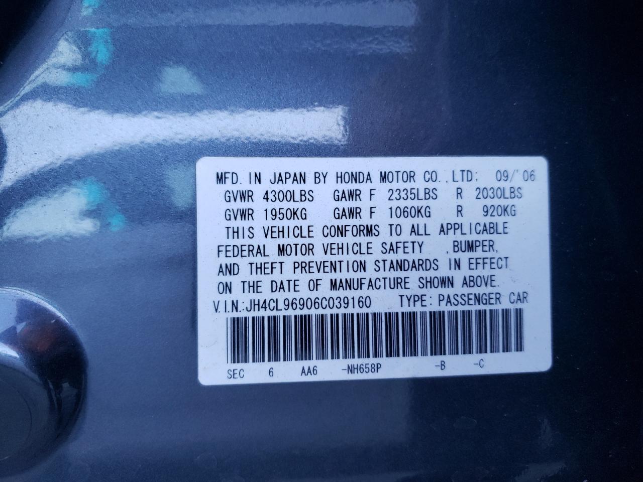 Photo 10 from auction – 2006 ACURA TSX with VIN JH4CL96906C039160