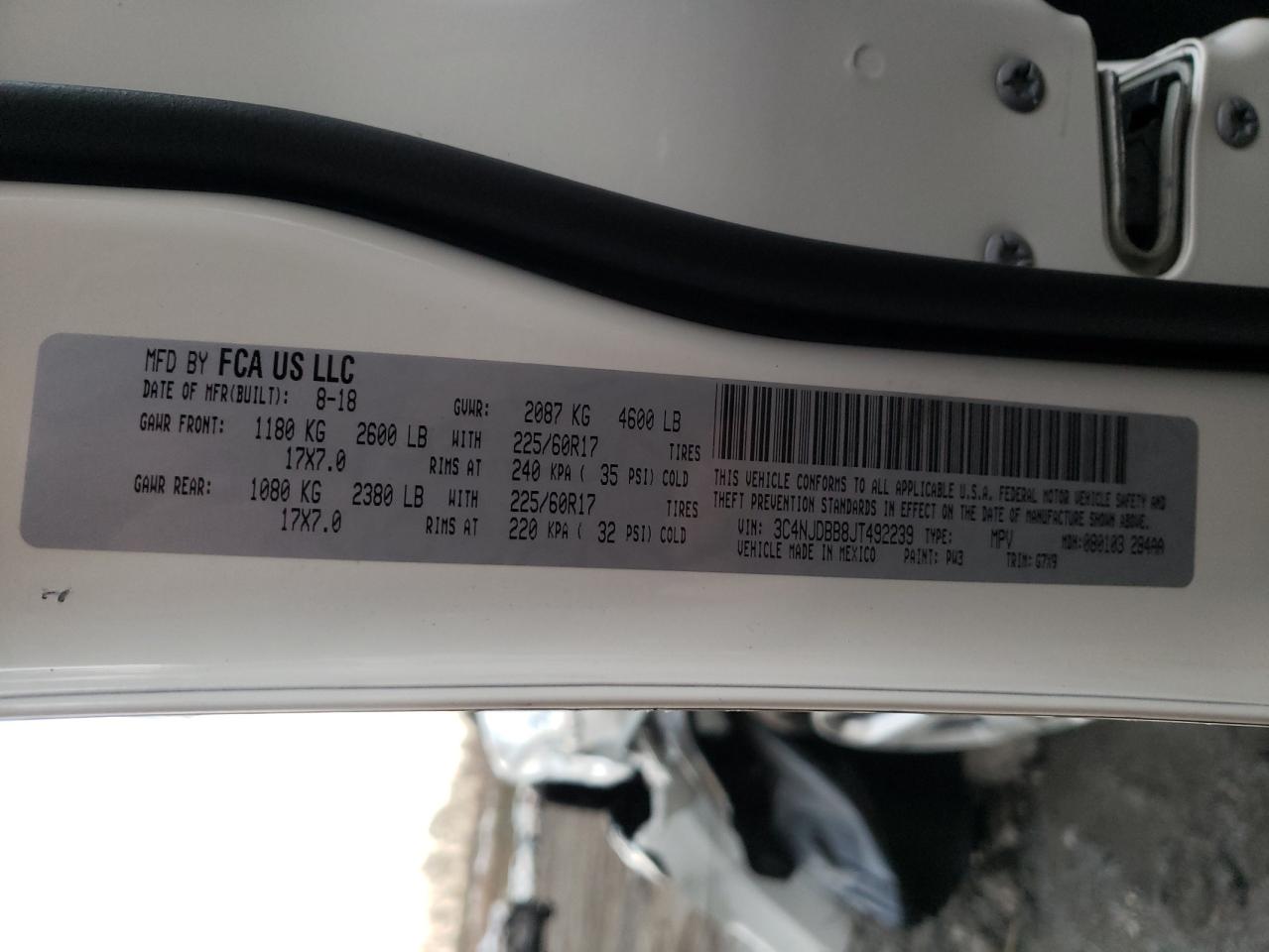 Photo 10 from auction – 2018 JEEP COMPASS LA with VIN 3C4NJDBB8JT492239