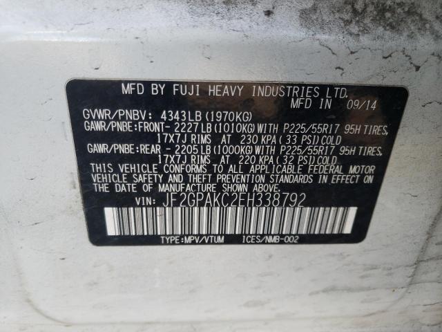 Photo 10 from auction – 2014 SUBARU XV CROSSTR with VIN JF2GPAKC2EH338792