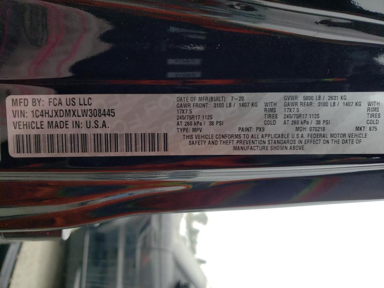 Photo 10 from auction – 2020 JEEP WRANGLER U with VIN 1C4HJXDMXLW308445