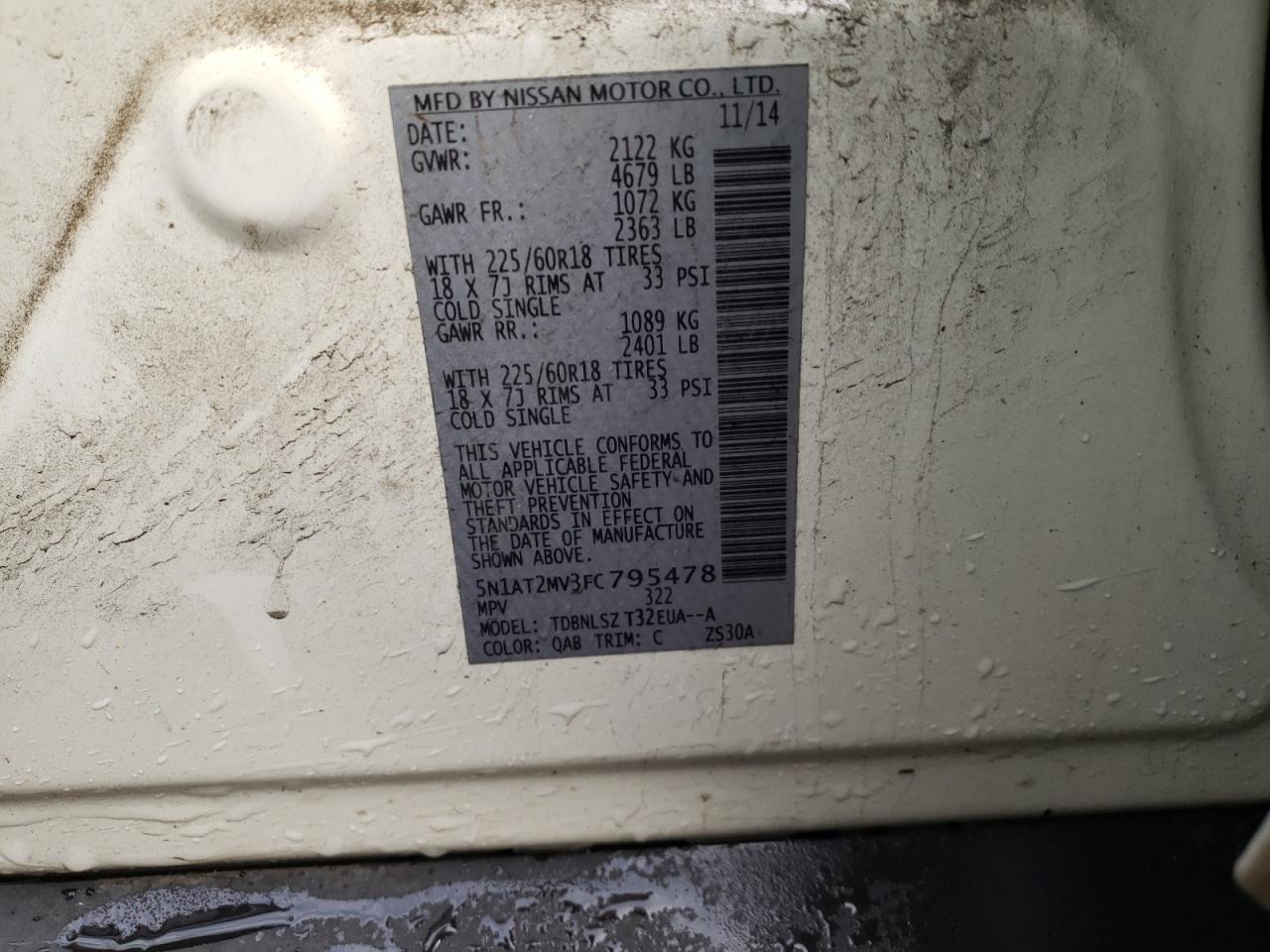 Photo 10 from auction – 2015 NISSAN ROGUE S with VIN 5N1AT2MV3FC795478