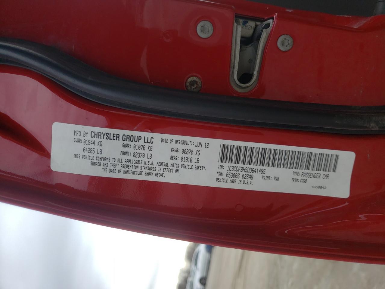 Photo 10 from auction – 2013 DODGE DART SXT with VIN 1C3CDFBH9DD641495