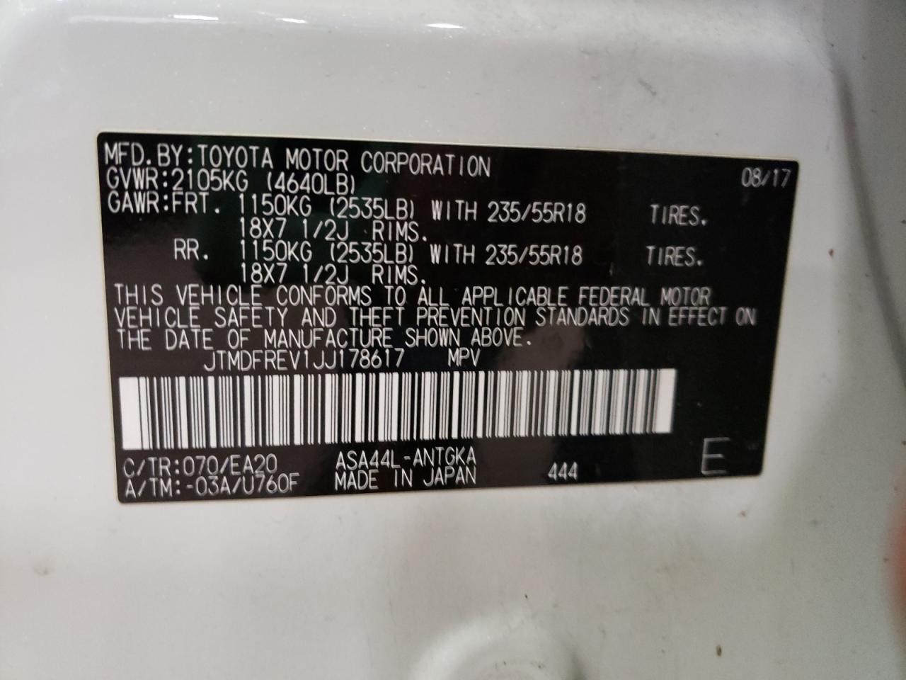 Photo 10 from auction – 2018 TOYOTA RAV4 LIMIT with VIN JTMDFREV1JJ178617