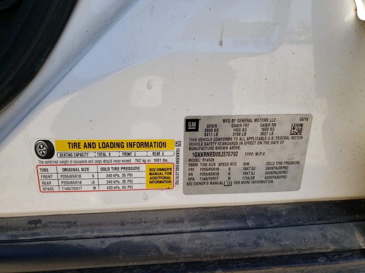 Photo 10 from auction – 2014 GMC ACADIA SLE with VIN 1GKKRNED0EJ376792