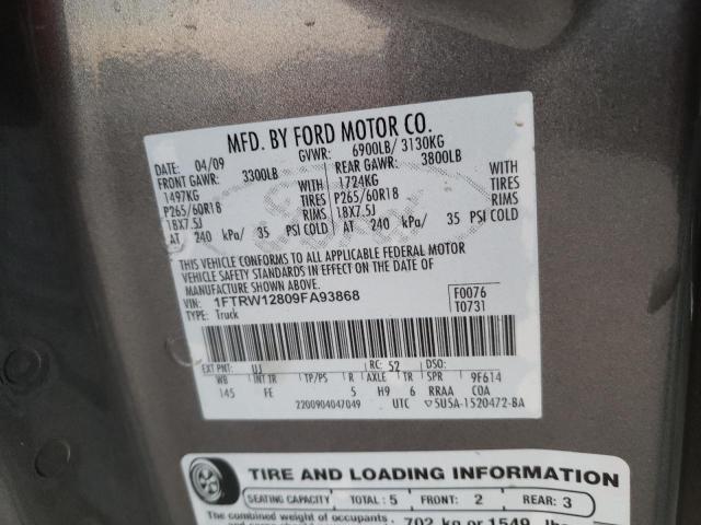 Photo 10 from auction – 2009 FORD F150 SUPER with VIN 1FTRW12809FA93868