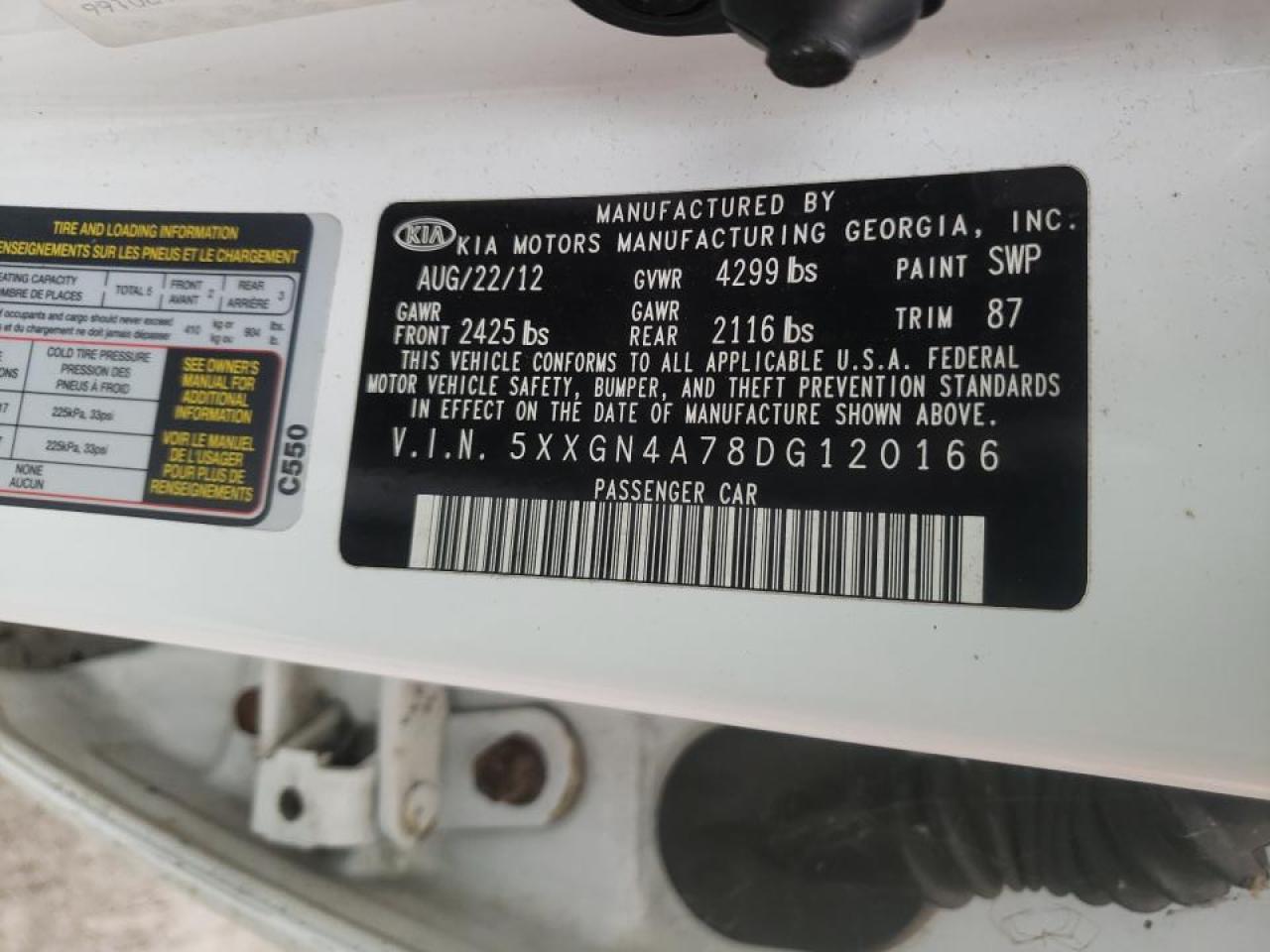 Photo 10 from auction – 2013 KIA OPTIMA EX with VIN 5XXGN4A78DG120166