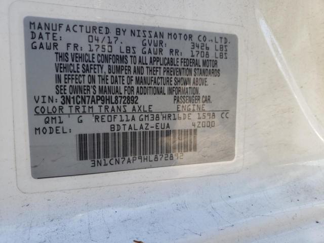 Photo 10 from auction – 2017 NISSAN VERSA S with VIN 3N1CN7AP9HL872892
