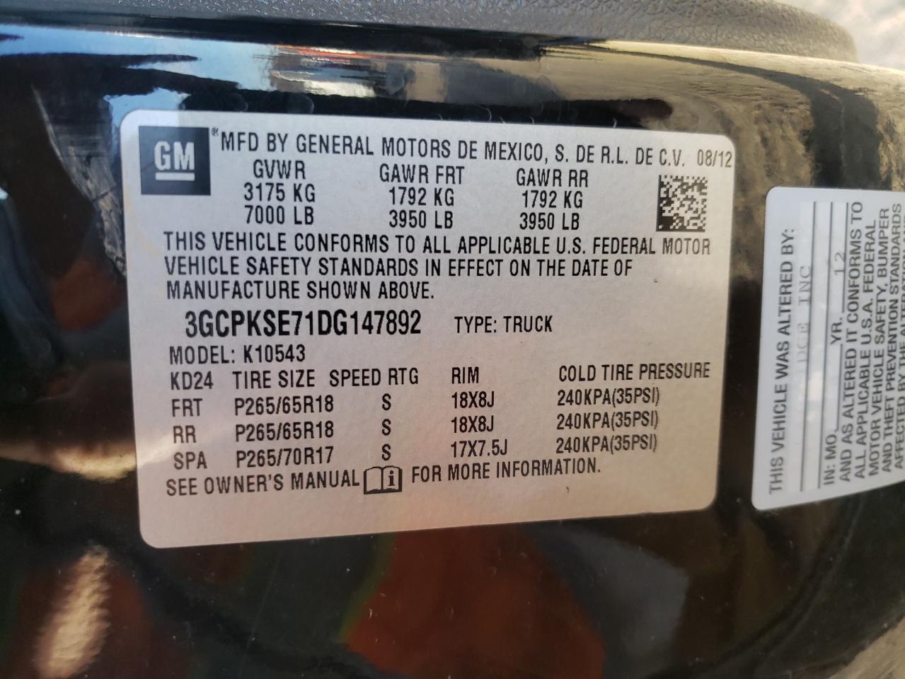 Photo 10 from auction – 2013 CHEVROLET SILVERADO with VIN 3GCPKSE71DG147892