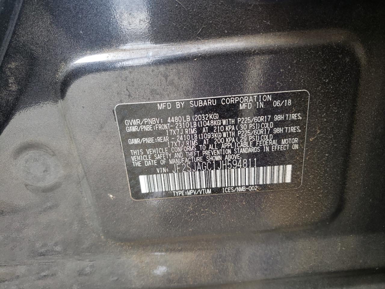 Photo 10 from auction – 2018 SUBARU FORESTER 2 with VIN JF2SJAGC1JH594811